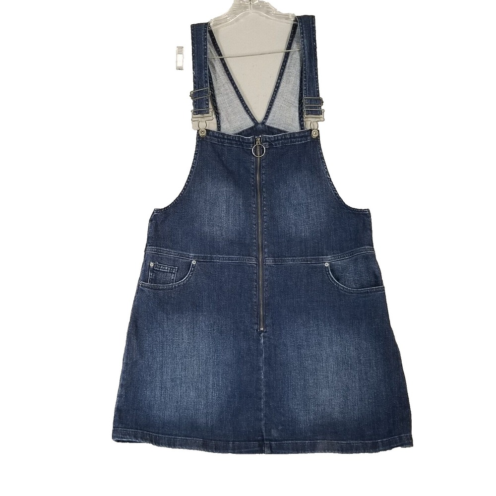 Arizona Overall Romper Women XL Blue Denim Skirt Dress Flex Stretch Buckle